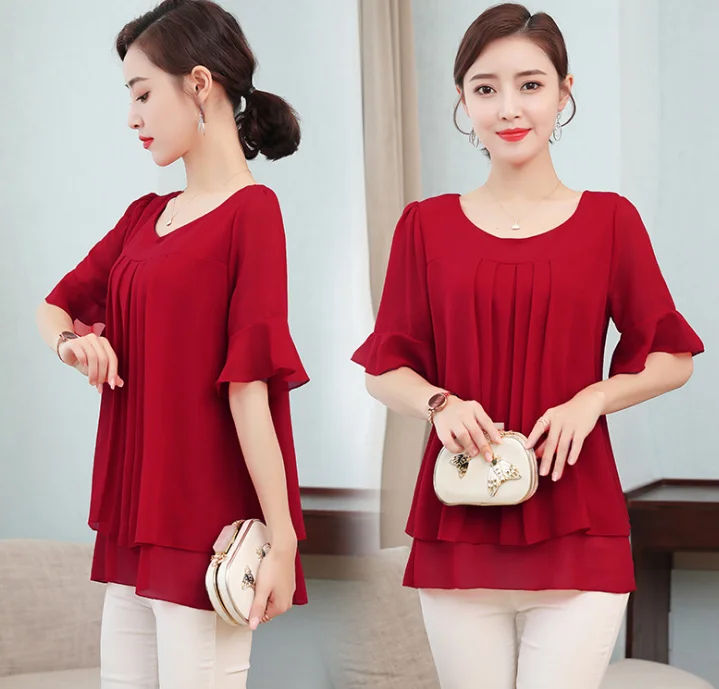 2021 Fashion Design New Blouse Plus Size Summer Ladies Chiffon Shirts