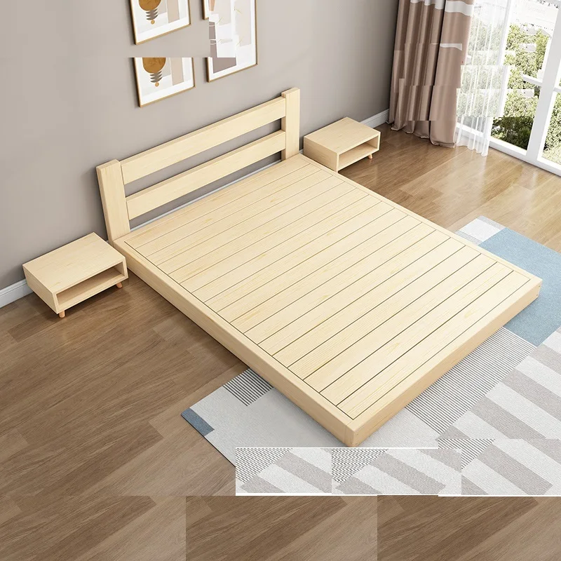 Custom Size Nordic Style Solid Wooden Bed Modern Simple King Queen Oak Wood Bed