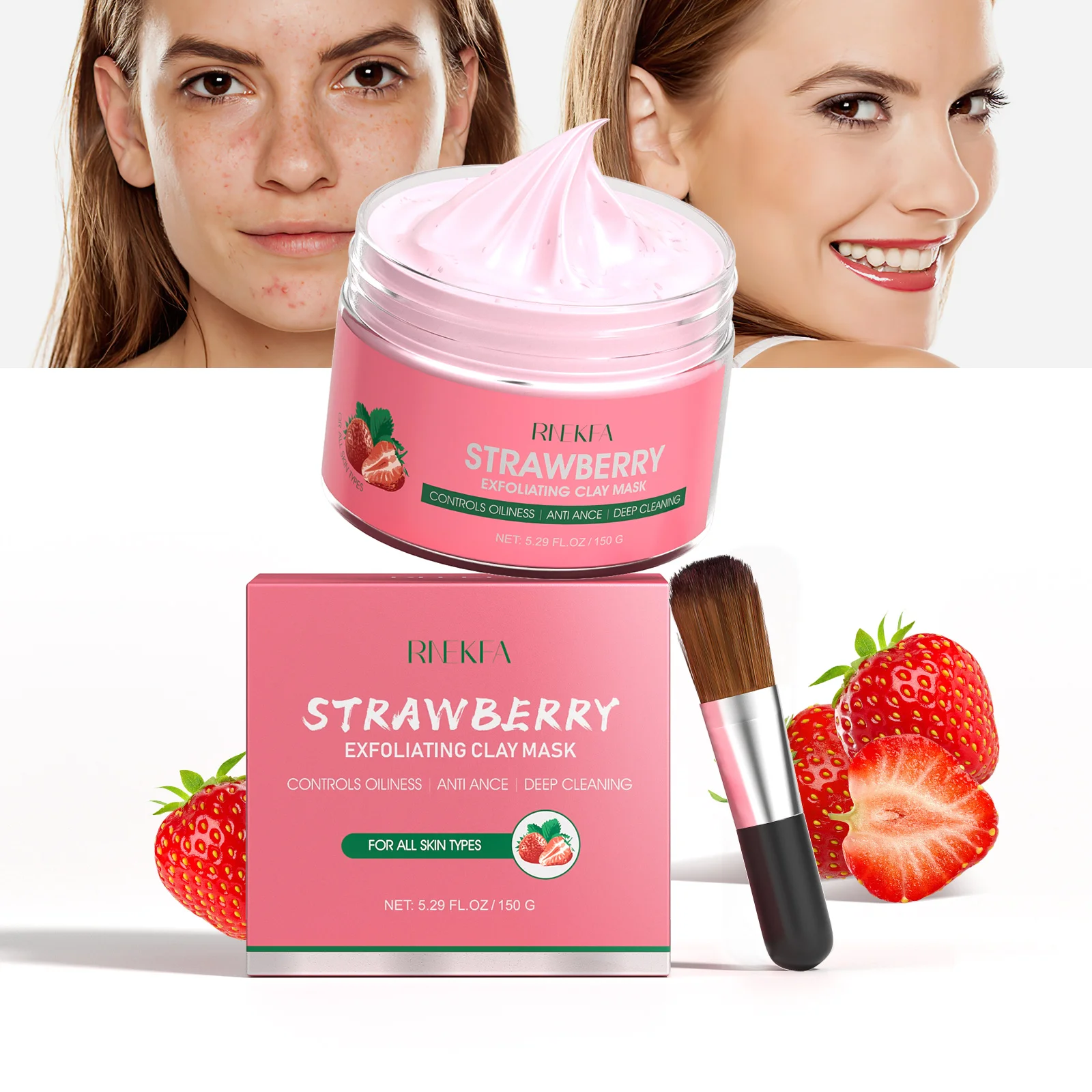 Private Label Hot selling Vitamin C Deep Cleanse Strawberry Bentonite Mud Jar Powder Turmeric Clay Face Facial Mask