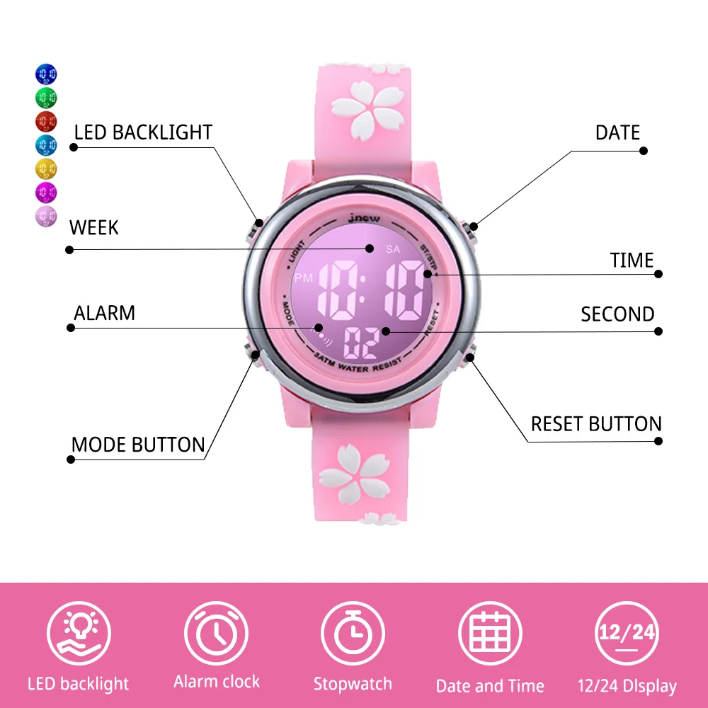 Sakura 2024 Custom Kids LED Light Sport Watch New Digital Display Wrist Watches for Teenage Girls Custom Cartoon PC Child