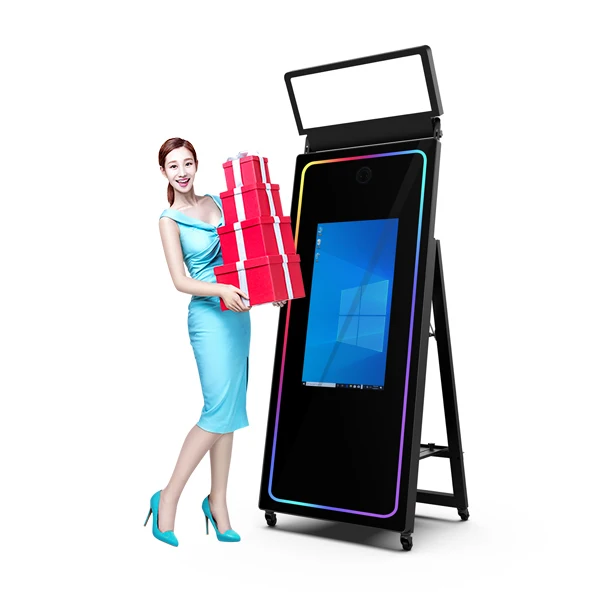 Smart 32 Inch Selfie Station Instant Photoshoot Kiosk Digital Photo Booth Wedding Photobooth Mirror Photo Booth Slim Kiosc