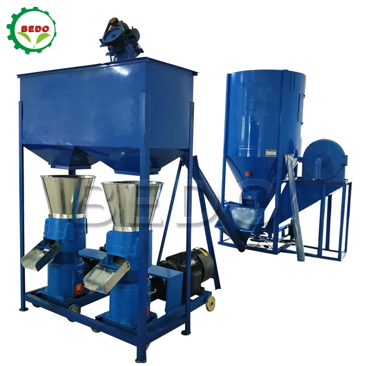 1 Ton Per Hour Cattle Chicken Feed Production Line/Pellet Mill For Animal Feeds/Poultry Feed Crusher And Mixer