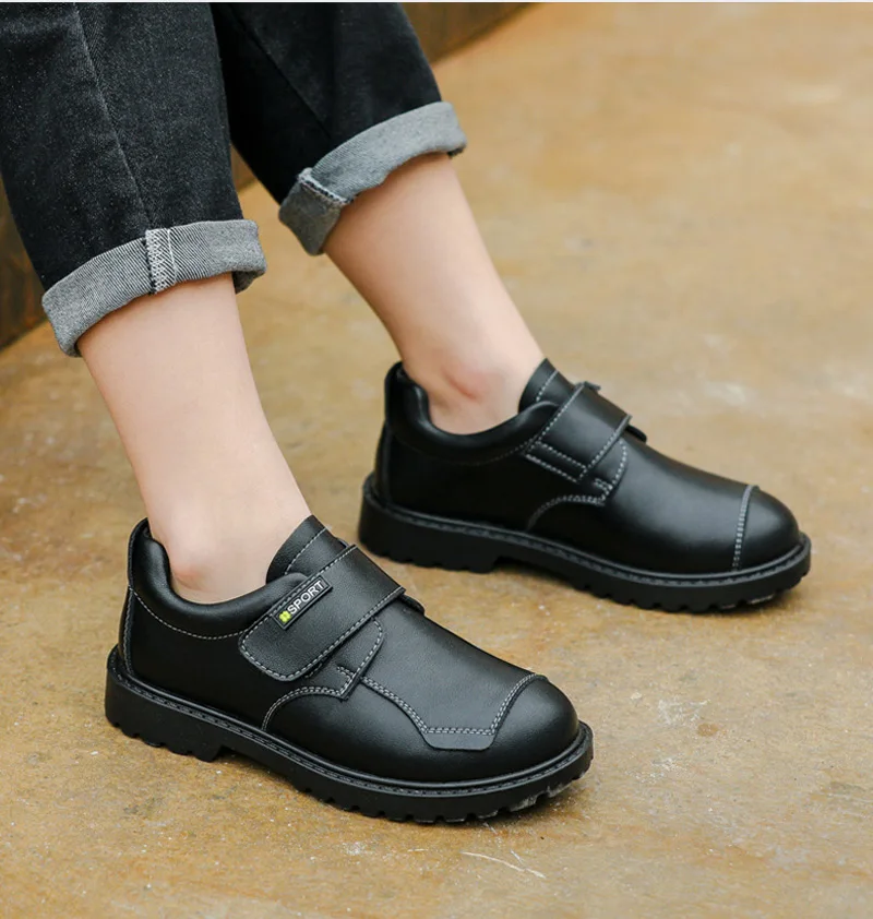G003 Hot Sale Large Size Customized Children Black Leather Dress Shoes Boy Kids Uniform Stock Shoes Back to School Shoe for Boys