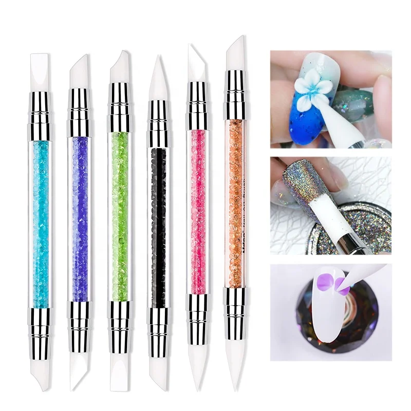 5 Colors Sculpture Pen Acrylic Handle Brushes Carving Builder Emboss Dotting Pen Brush Tool Double End Silicone Nail Art