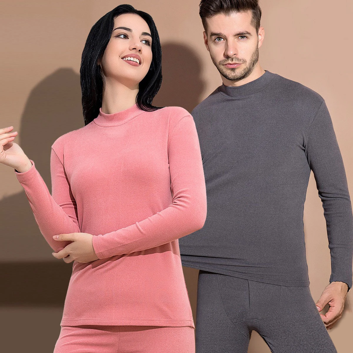 Wholesale winter female half height collar traceless base layer clothing sets women long johns mens thermal underwear