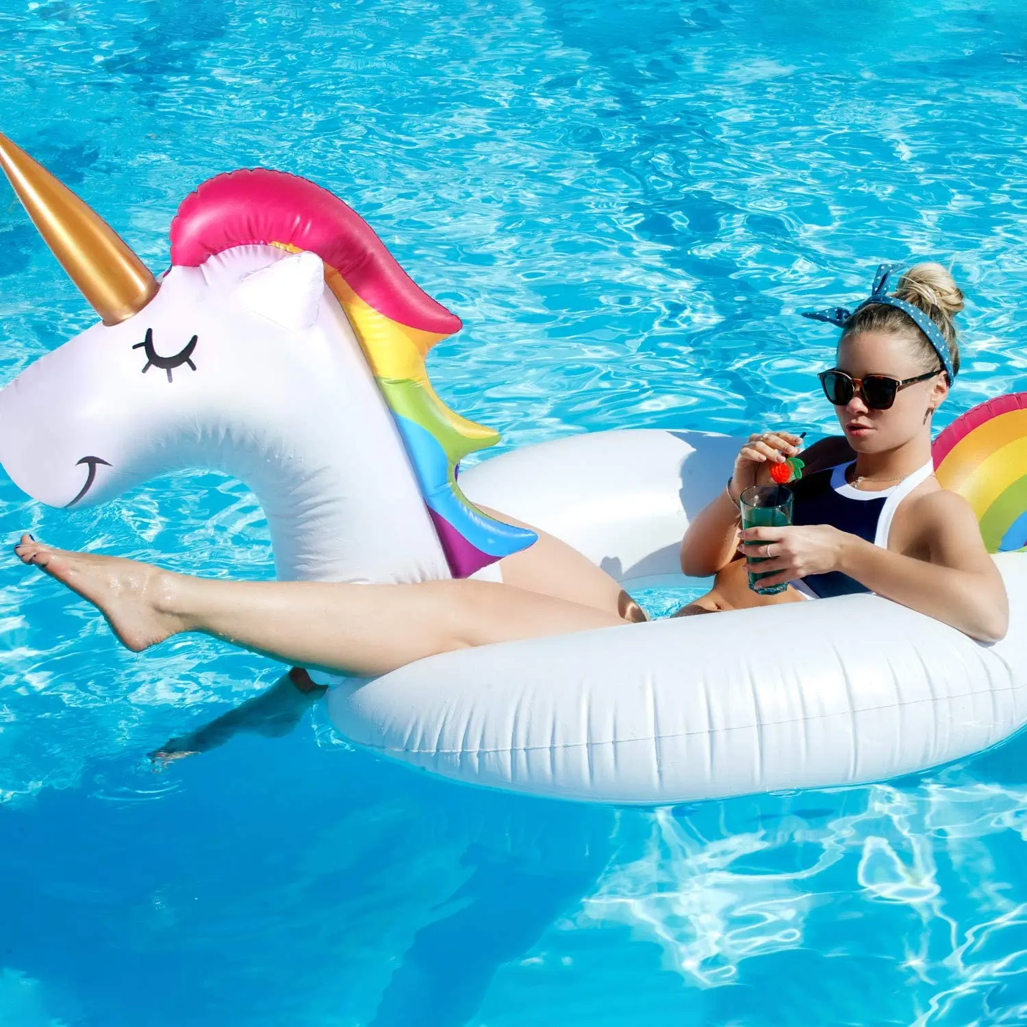 2 Pack 42' Inflatable Pool Floats Flamingo Unicorn Swim Tube Rings Swimming Toys Lake and Beach Float Summer