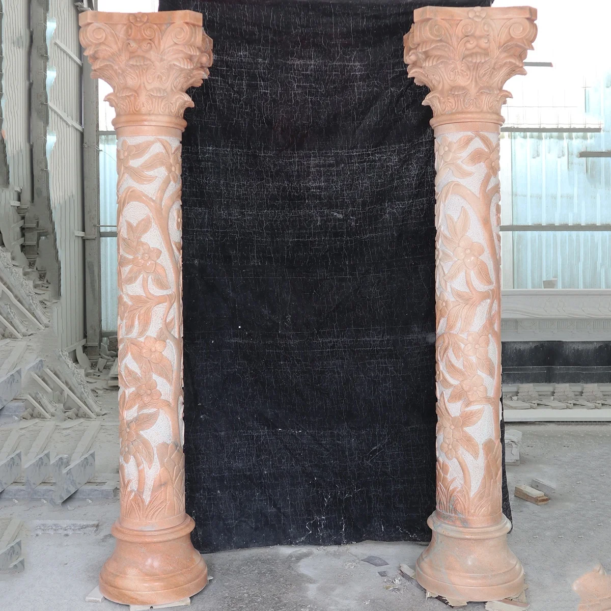 Custom Decorative Round Pillar Outdoor sunset red Marble Roman Columns