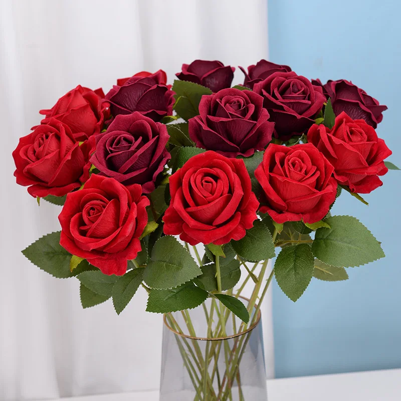 The lowest price of artificial single-stem velvet rose directly sold by Yiwu factory in China