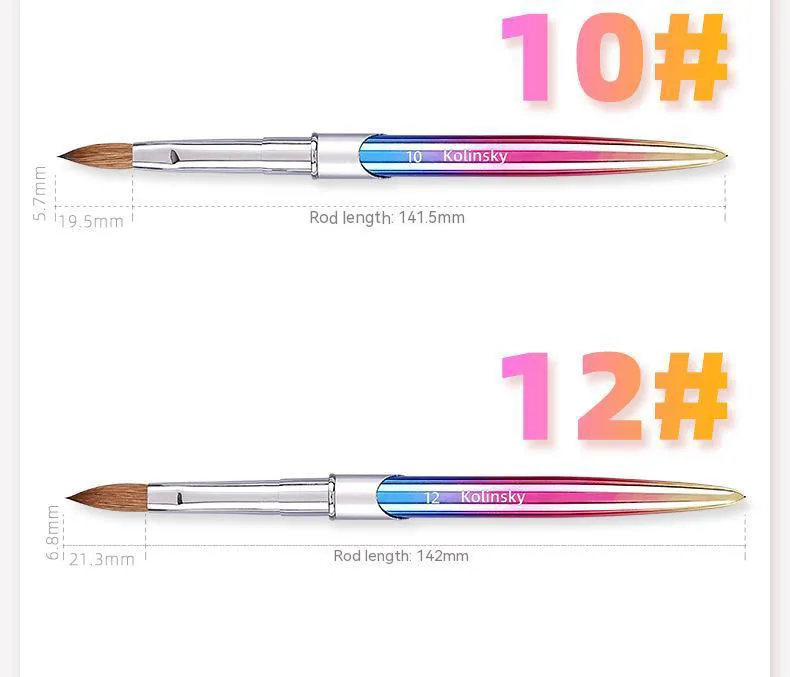 Wholesale OEM Customized Private Label Packaging Box 100% Kolinsky Acrylic Nail Brush Size 8 10 12 14 16 18 20