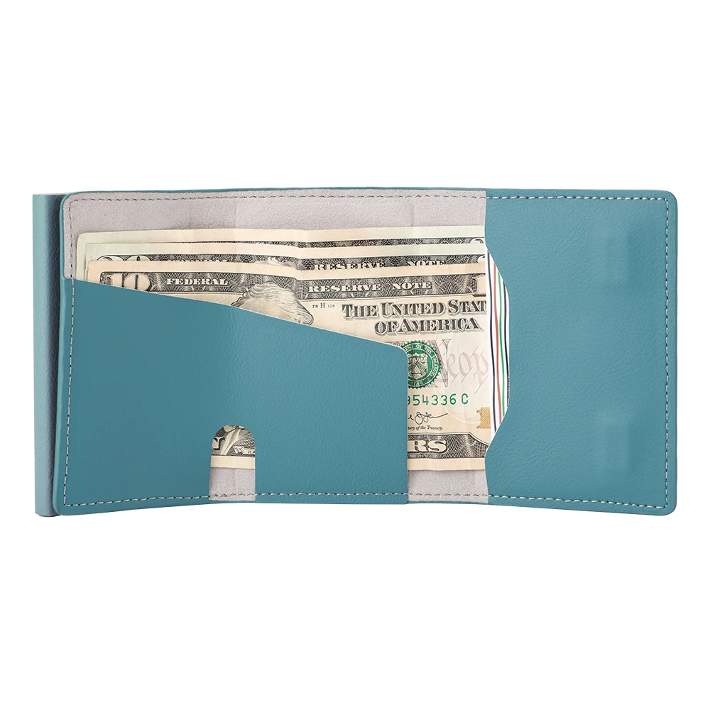 Custom Logo Minimalist Pop Out Business Credit Card Holder Dompet Kulit Rfid Safe Trifold Leather Wallet with Magnetic Closure