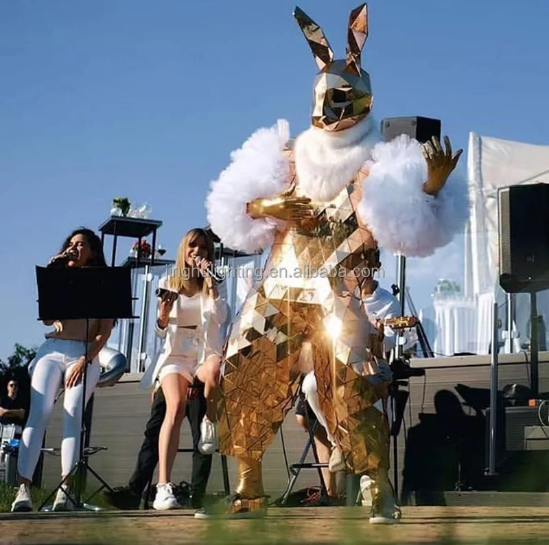 Gold rabbit mirror costume Stage show MEN WOMEN halloween party cosplay costumes
