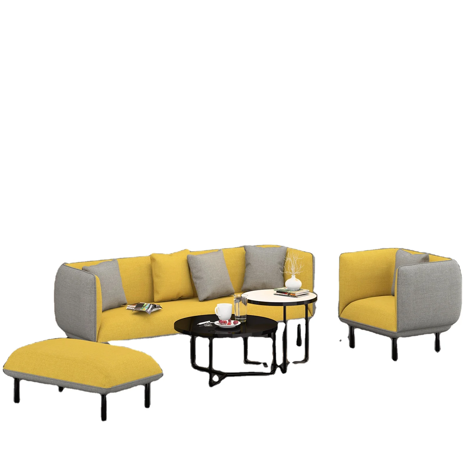 Современный европейский стиль стальные ножки 3 + 1 + 1 желтый серый современный тканевый офисный диван