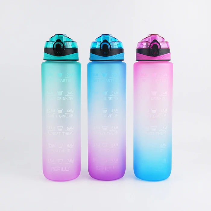 
Gradiant Color Pop-up Straw Tritan Water Bottle 32oz Motivational Fitness Sports Water Bottle with Time Marker Reminder 