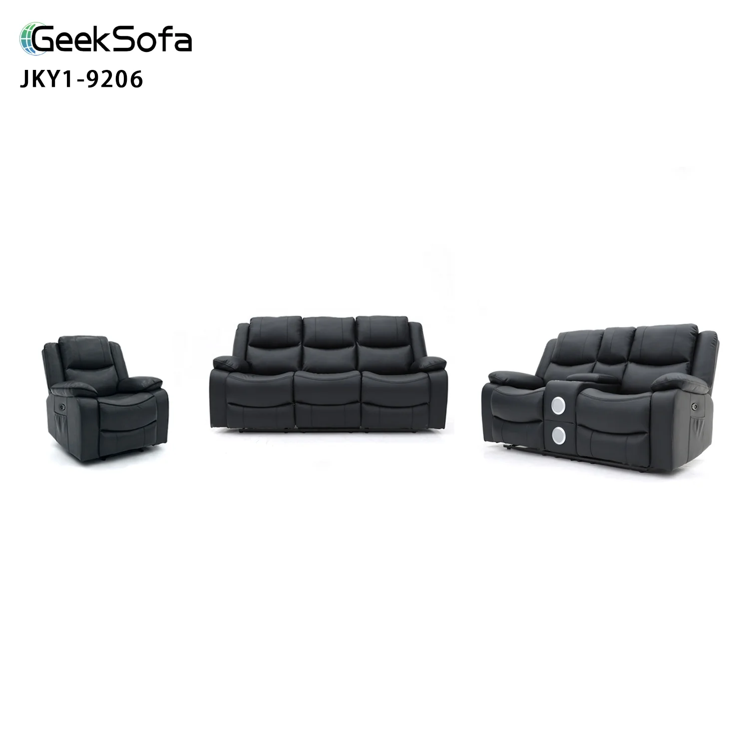 Geeksofa Leather Power Electric Motion Recliner Sofa Set 3 2 1 with Console and Bluetooth Speakers for Living Room Furniture