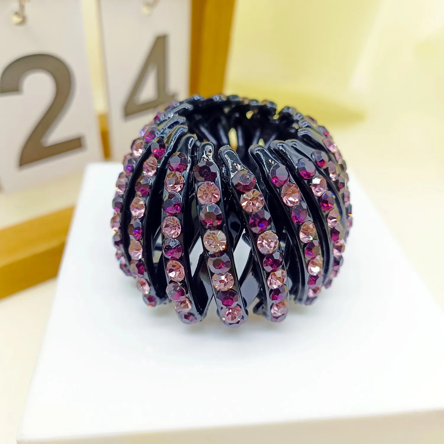 Mylulu Ponytail holder jeweled crystal rhinestone hair clamps retractable black plastic hair claw bird nest magic hair clip