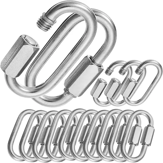 Stainless Steel Quick Link Oval Locking Carabiner Connector for Pet, Backpacks, Key Ring, Dog Leash, Water Bottles