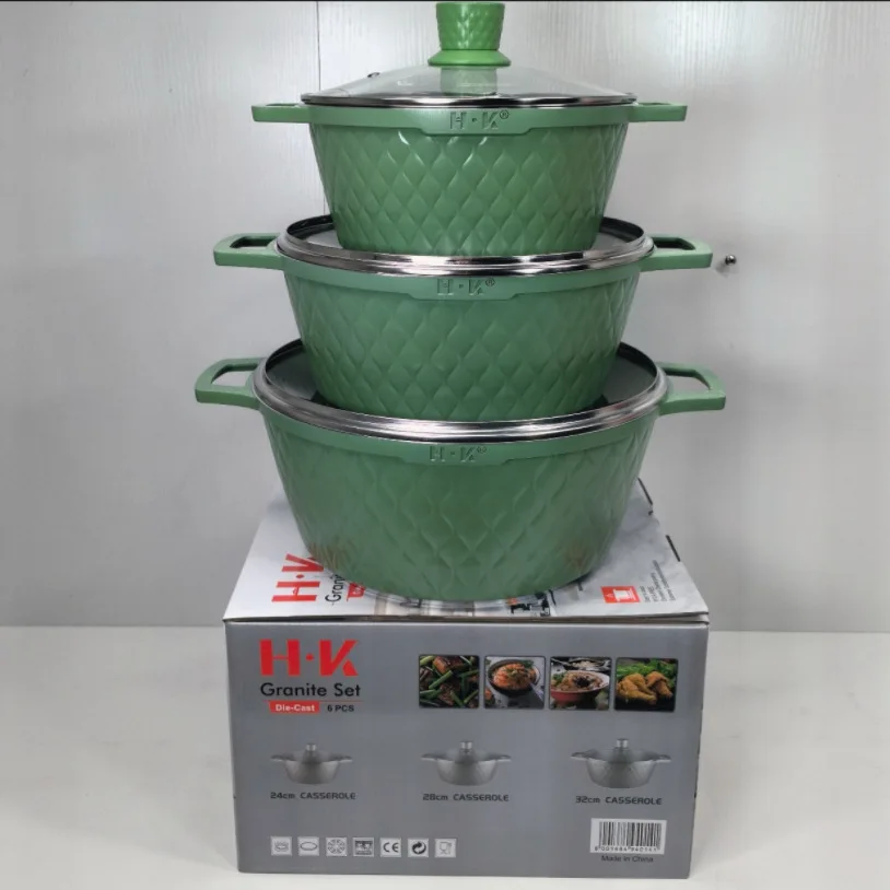 Factory Stock Cooking Pot Set  Cookware Granite Small 6pcs Luxury Aluminium Alloy Pot Set Multipurpose Pot