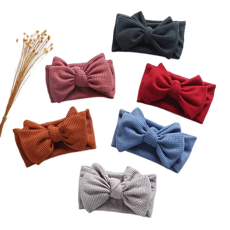 Sweet Children Hair Accessories Solid Color Hair Wrap Wide nylon Elastic Hair band solid color soft Big Bow Headband For Kids