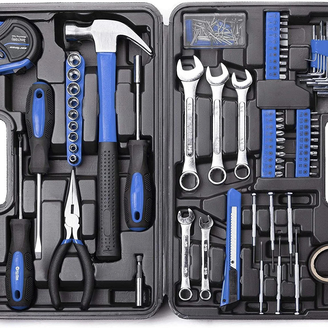 148Piece Tool Set General Household Hand Tool Kit with Plastic Toolbox Storage Case Blue
