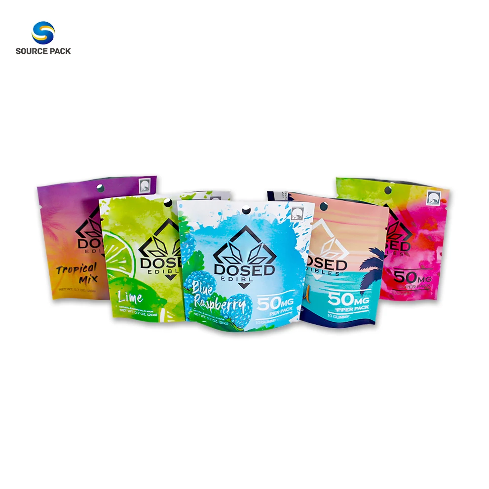Manufacturer Stand Up Mylar Pouch with Child Resistant Ziplock  Smell Proof Soft Touch Sweet Gummy Mylar Bags