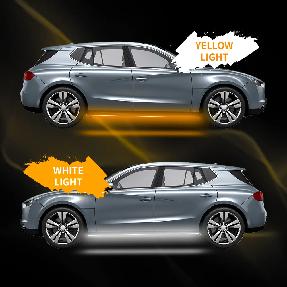 Car Dual Color White+Amber Ambient LED Light Auto Exterior Lights Strip Atmosphere Lamp Decoration Side Marker Turn Signal Lamp