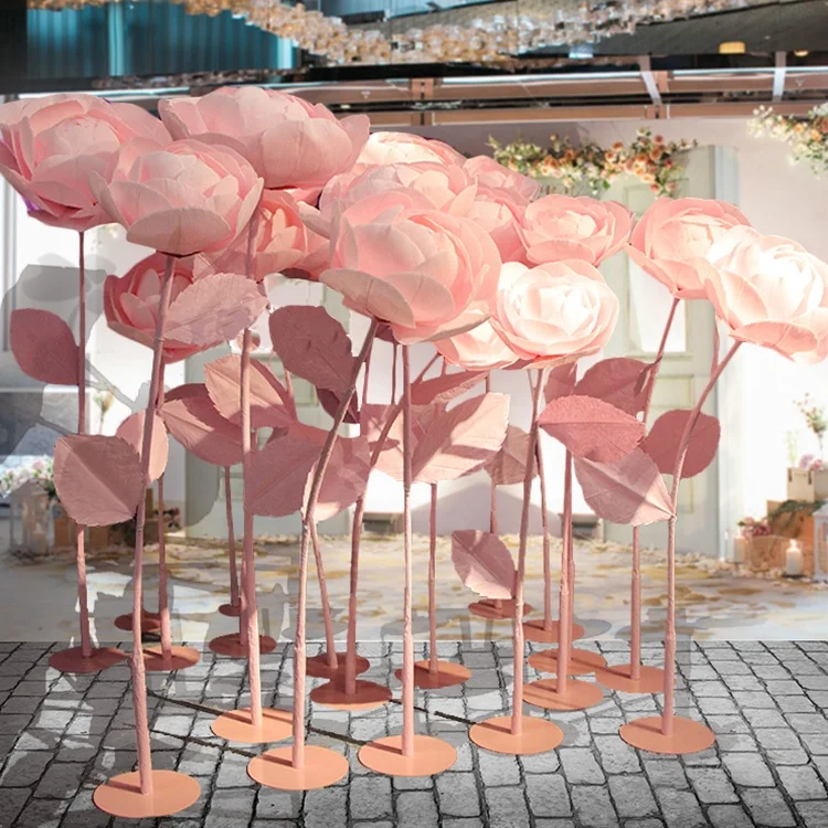 Giant artificial paper flowers long stem backdrop stand for wedding flowers