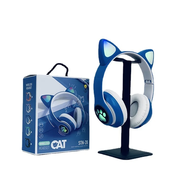 2022 trending products stn-28 christmas gift headphone cat ears wearing BT 5.0 light LED macaron colors wireless headphone