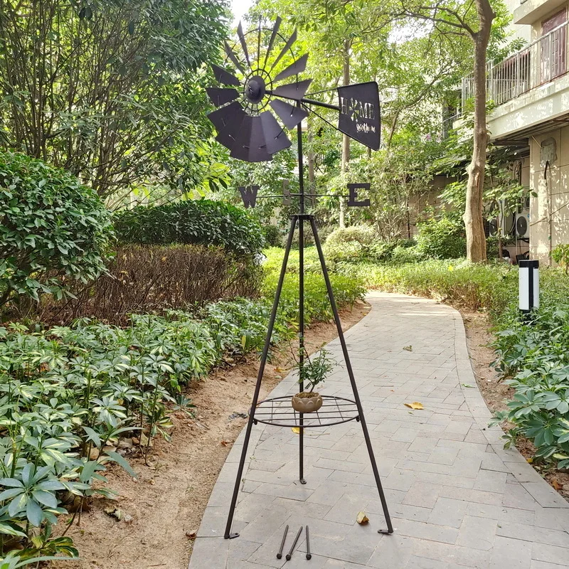 metal wind spinner for outdoor in garden ornaments 3d Metal Windmill