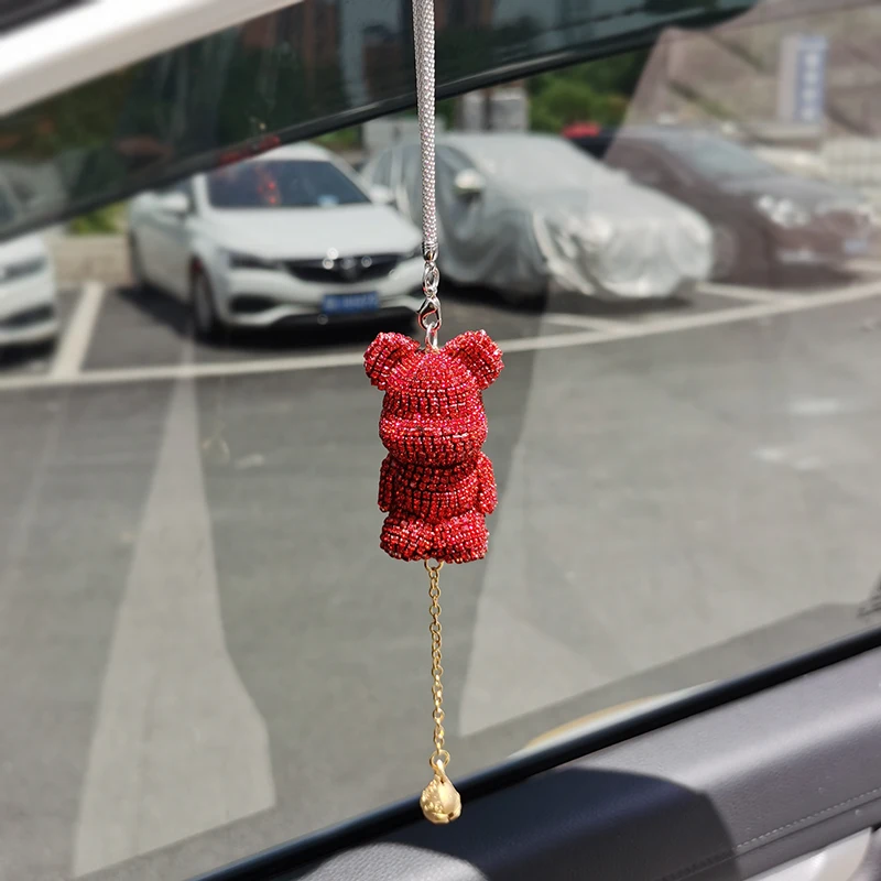 Cute bear car pendant in car pendant rearview mirror net red car decoration inlaid with diamond creativity