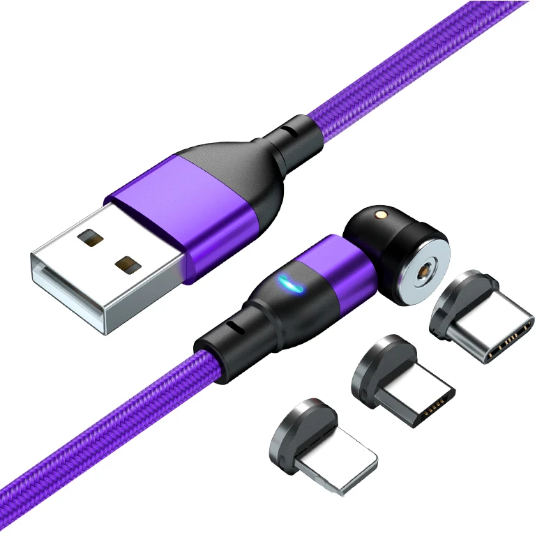 
New Arrival Nylon cable Micro USB Type C Magnetic Charging Cable 540 Rotation 1M 2M Magnet charging 3in 1usb cable for phone 