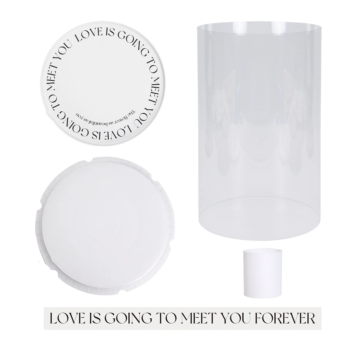 Clear big tall flower floral paper round foldable hat box cylinder round black white for flower bouquet arrangement delivery