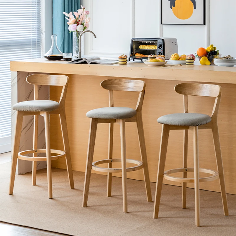 TS Hot Sale Cheap Bar Counter Stool Ash Solid Wood Modern Stool for Kitchen Leather Round Dining Chairs Bar Furniture