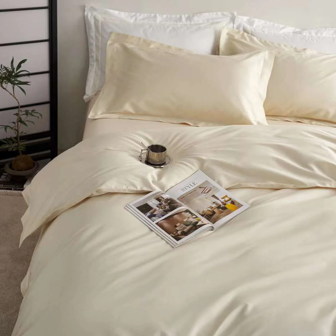 Wholesale High-end King Queen Size Silk Sheets Duvet Cover High Quality Silk Pillow Case 120s 100% Cotton Bedding Sets