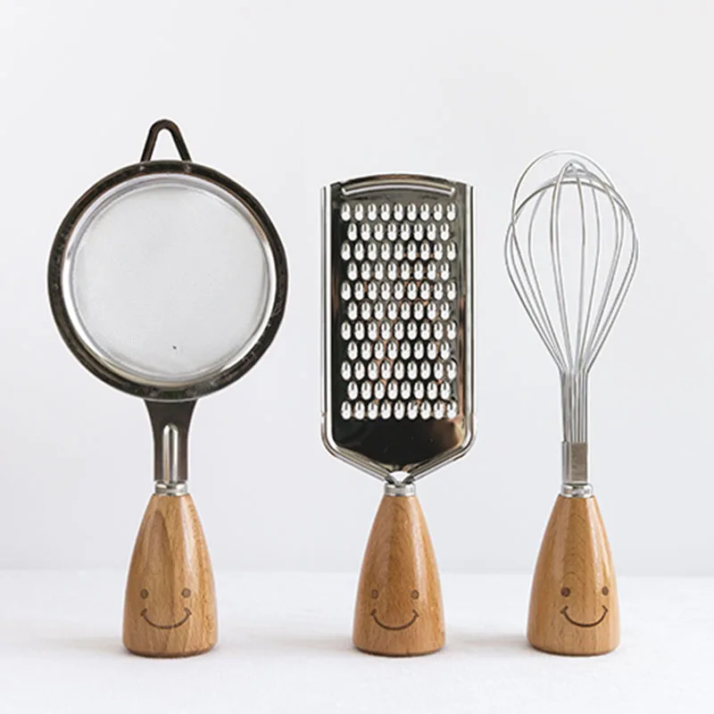 Instock Tools Utensils Steel Gadgets Stainless Wooden Wholesale Handle Cute Home Multipurpose Small Kitchen Gadget Set