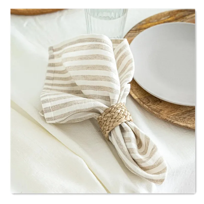 Chic style simple stripe place mat stone washing linen natural stripe napkins