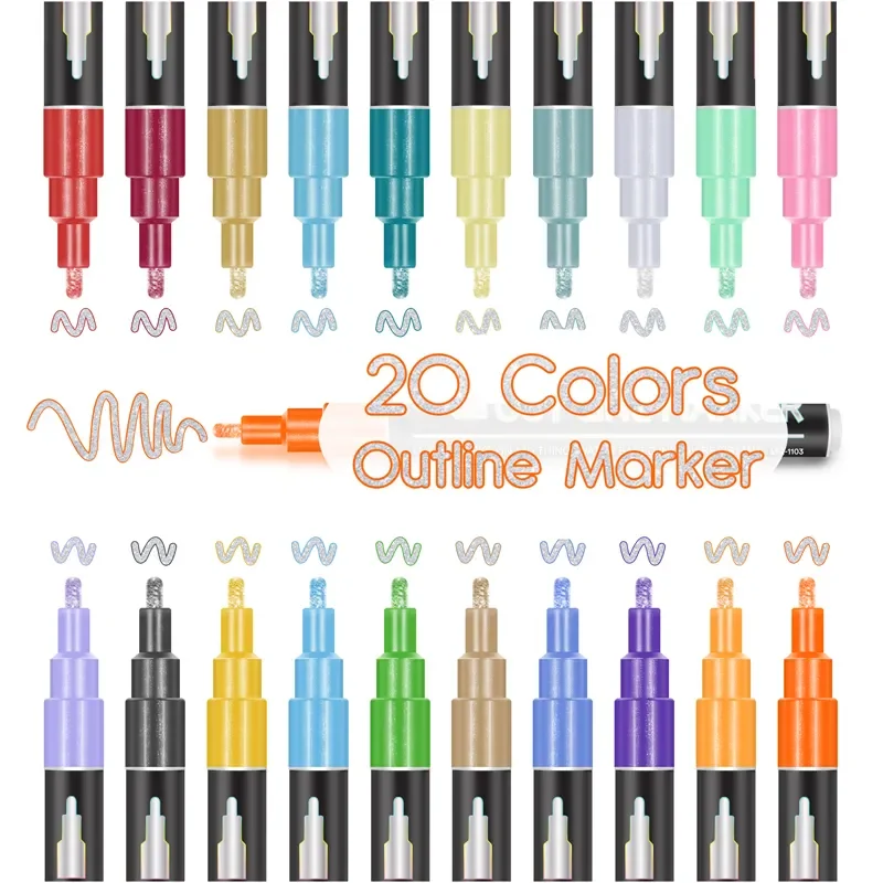 12 Pieces Double Line Pen Markers Outline Marker For Glass,Metal,plastic etc