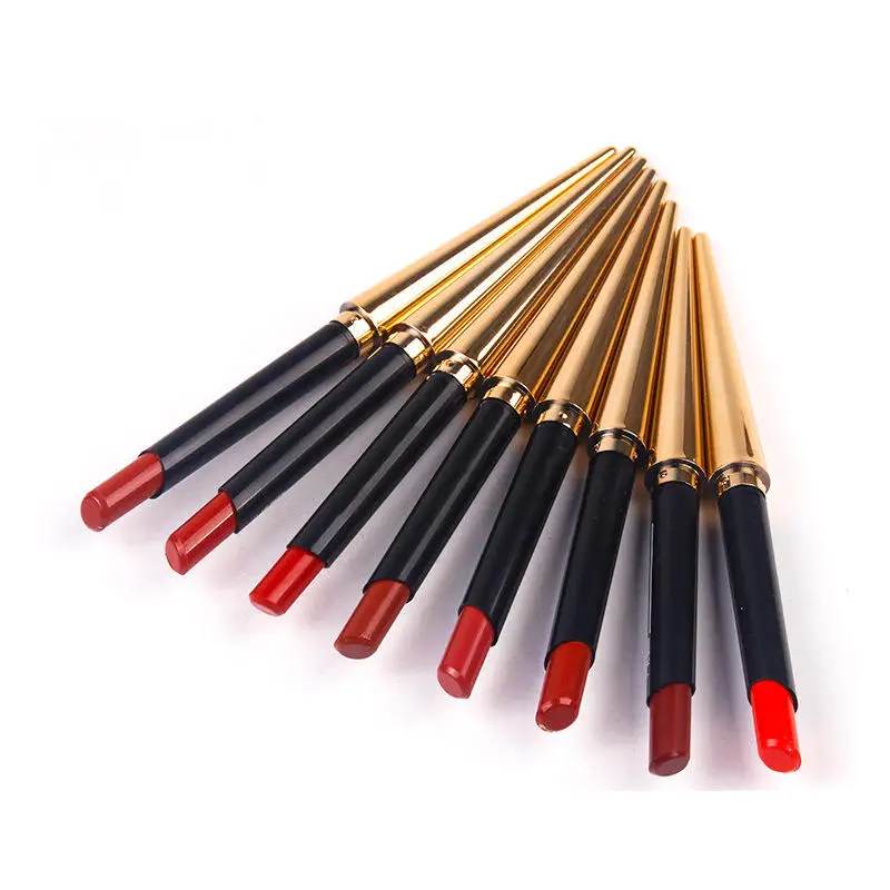 Wholesale High Quality Customized Logo Pointed Long Thin Tail Round Red Gold Moisturizing Cigarette Tube Moisturizing Lipstick