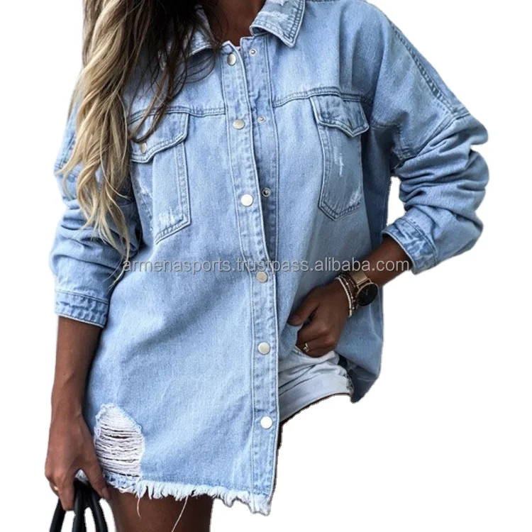 
New Fashion Long Sleeve Cheap Price Simple Design Top selling Women denim shirt 