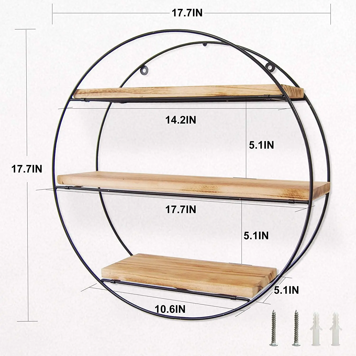 Wall Mounted Hanging ShelfFloating Shelves Wall Mounted Hanging Shelf Geometric Circle Metal Wood Wall Shelf