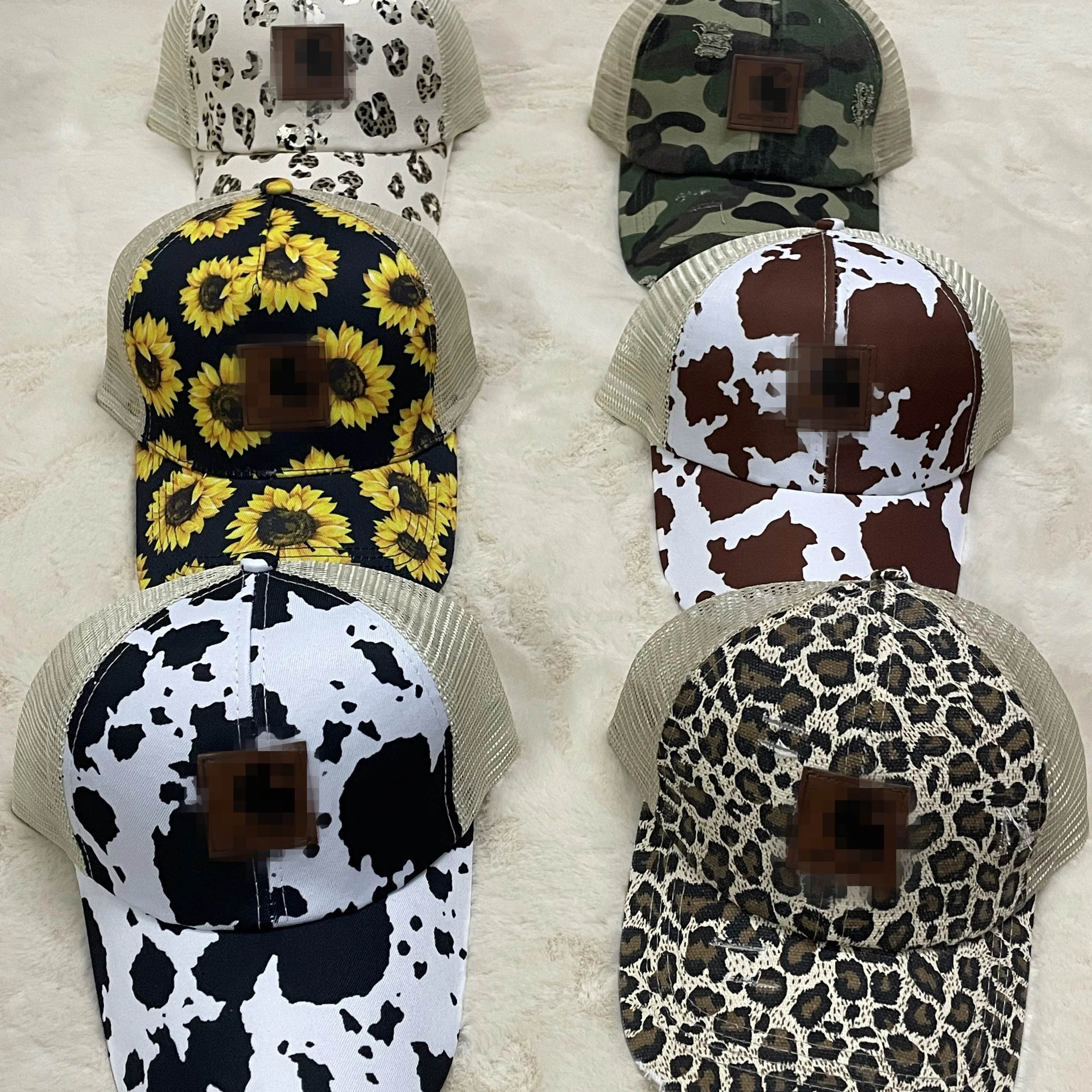 Trendy Washed Leather Label Baseball Leopard Solid Color Hat Men and Women Spring Summer Sport Caps