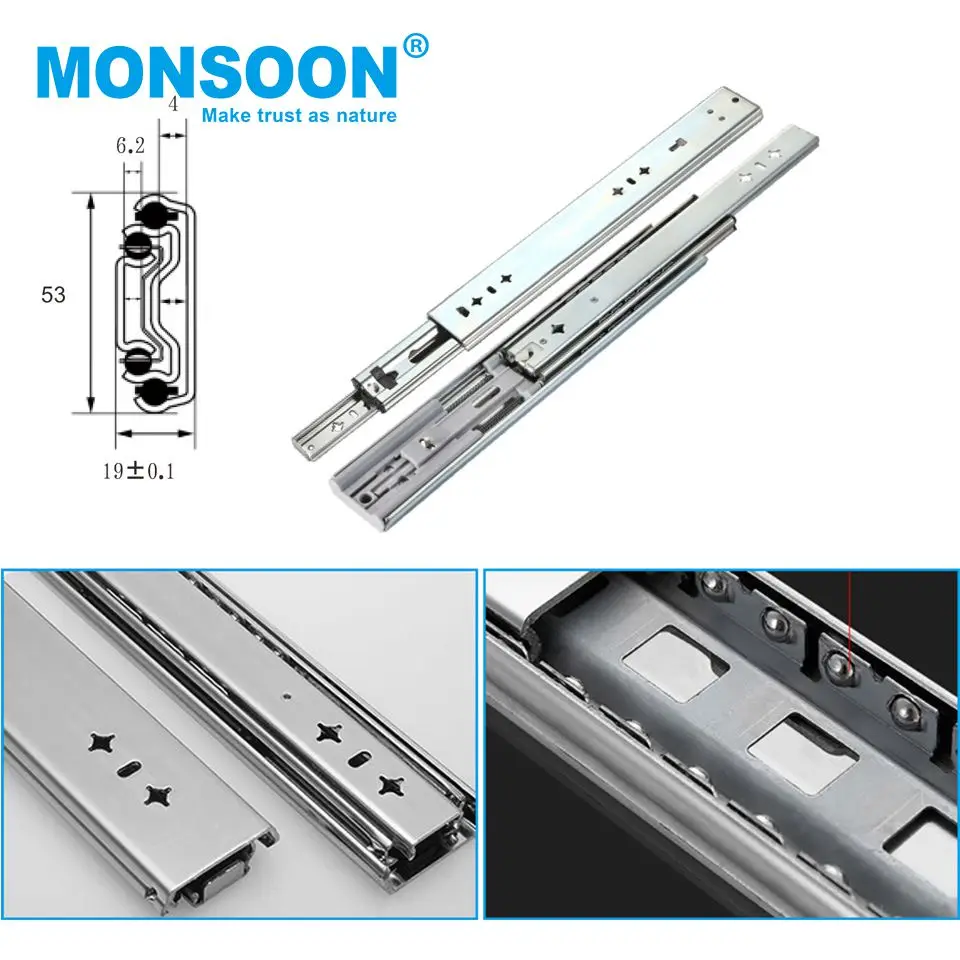 Heavy Duty industrial drawer slide runners telescopic hydraulic channel soft close 53mm kitchen heavy duty drawer slide