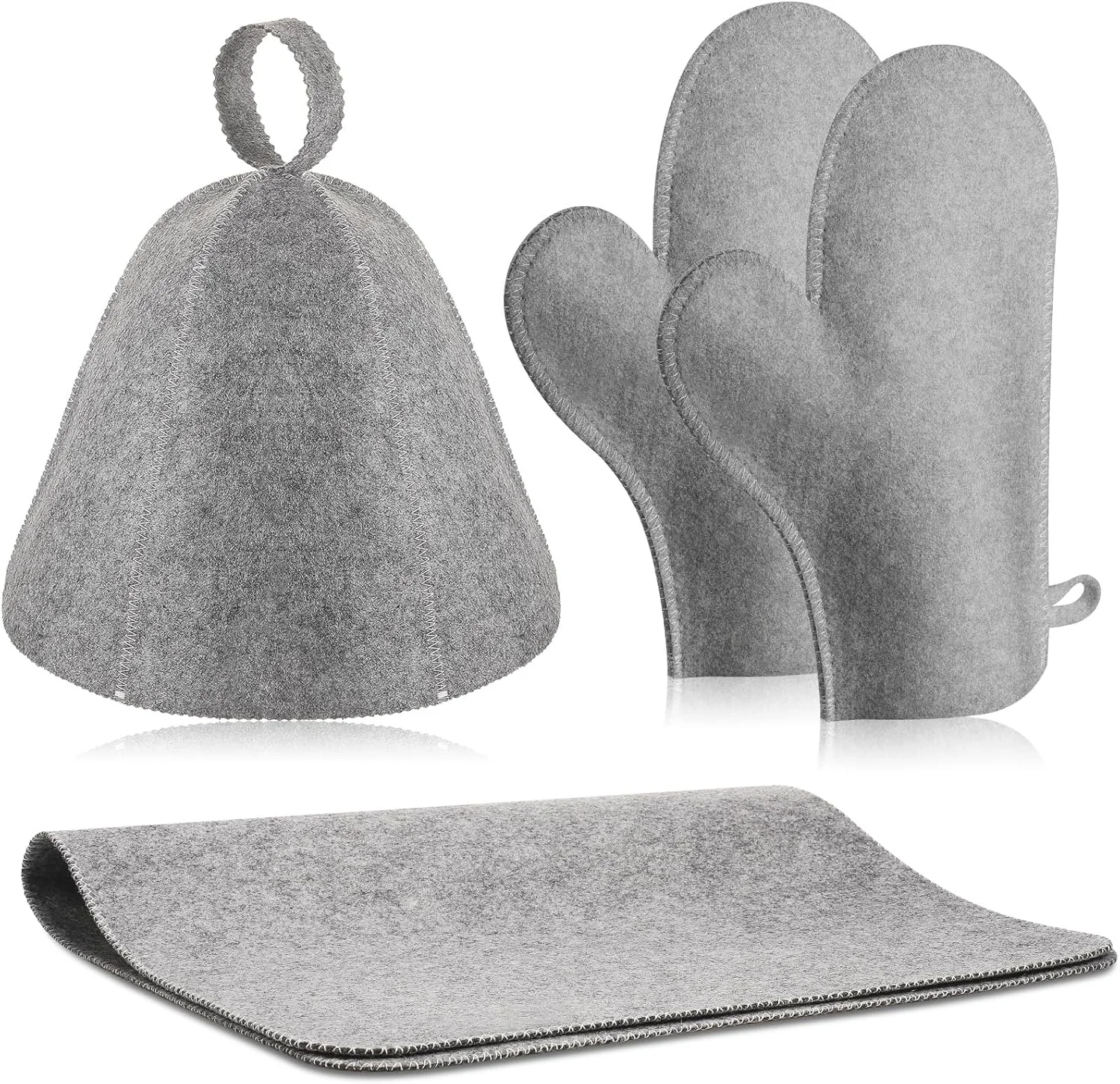 5 pieces Sauna Accessories Slippers Gloves Seat Cushion Set Felt Sauna Hat  With Storage Bag