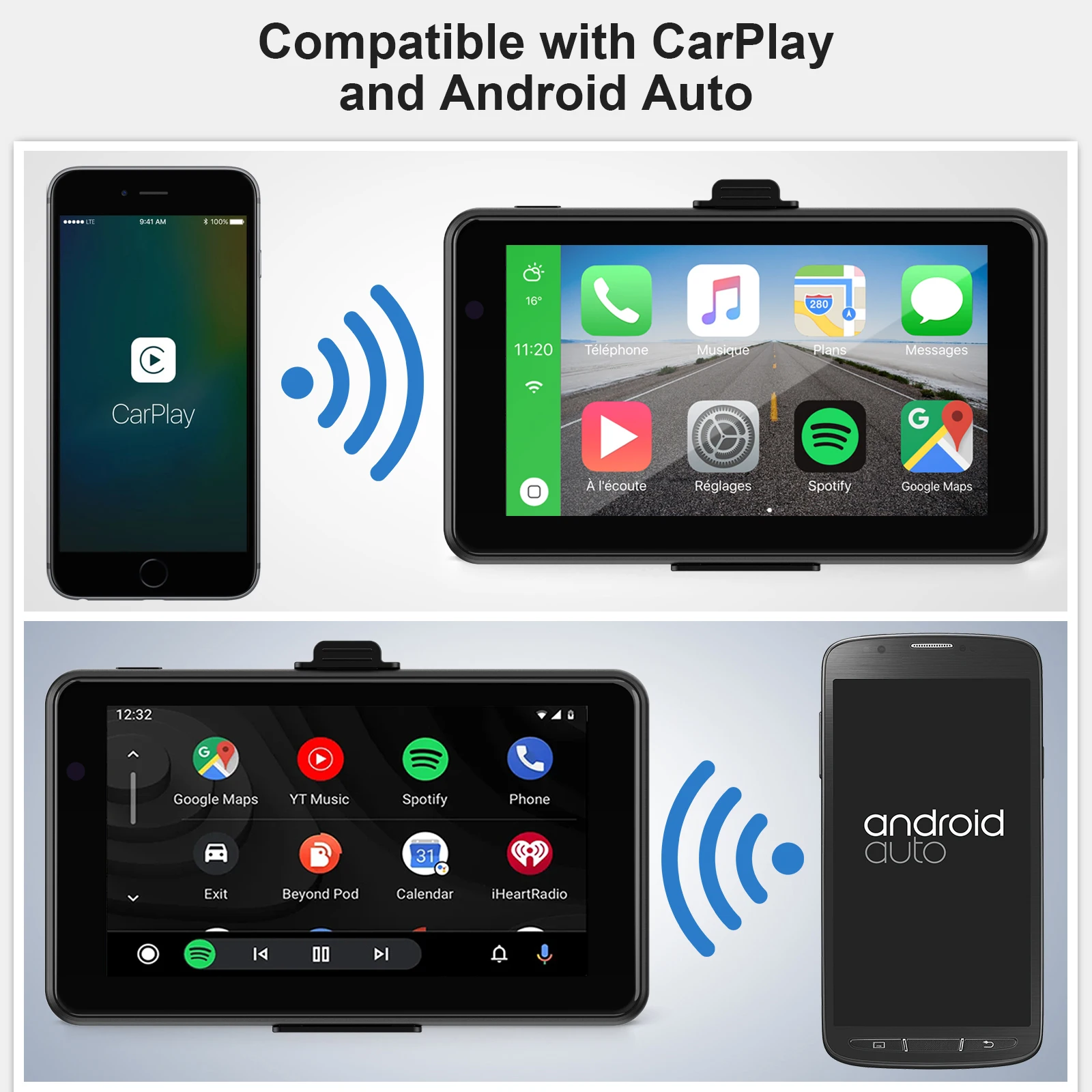 Car Mp5 Player 7 Inch Carplay multimedia Radio Display Android Auto Wireless FM BT5.0 Portable Carplay Screen Car Monitor