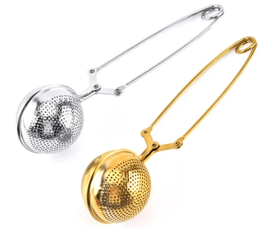
Rose Gold color Stainless Steel tea strainer Infuser round circleTea Ball for loose tea With Retractable long handle tea tools 