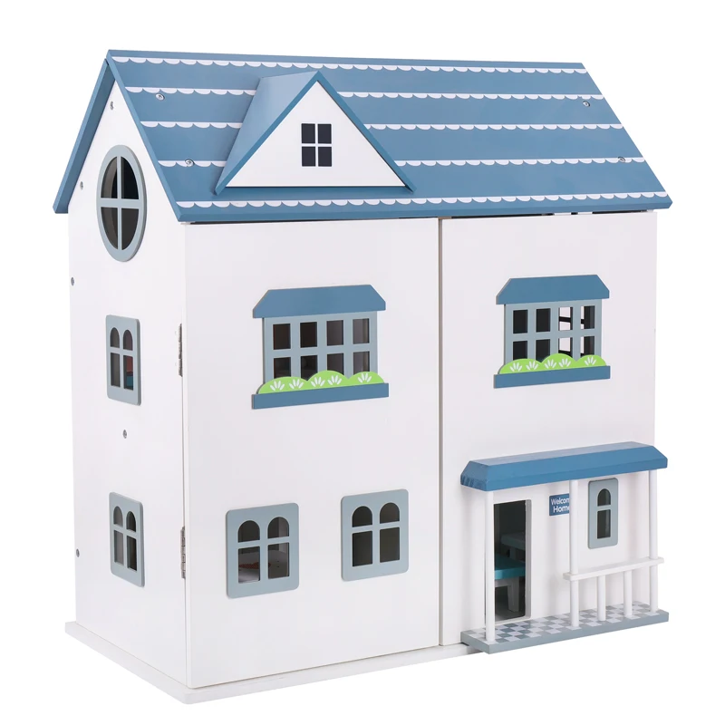 wood toys for kids Blue And White Sale Kids Toy Doll House For Kids Fun Toys