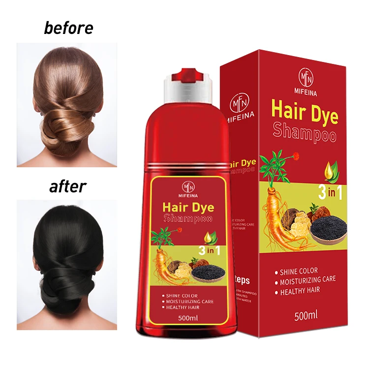 factory MOQ low Best-selling herbal care ammonia-free 500ml hair dye lasting dark brown dyeing easy to operate color shampoo