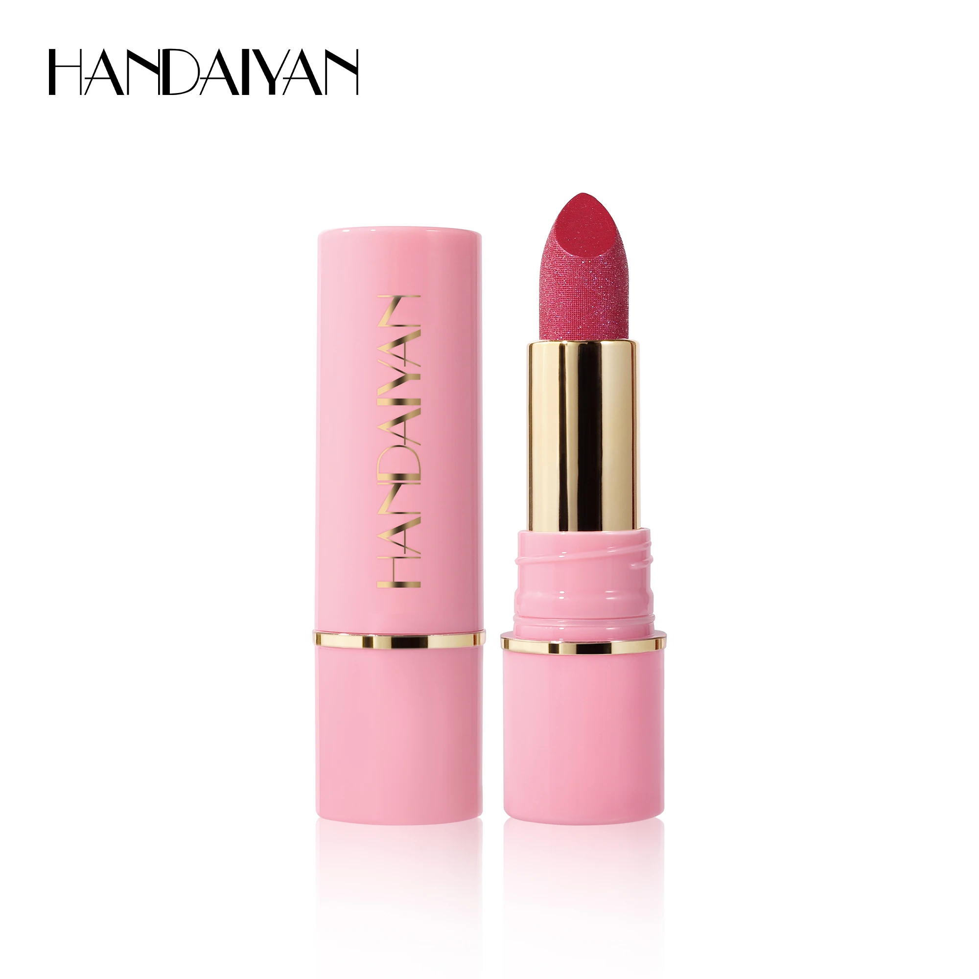 HANDAIYAN 8 Colors Wholesale Shimmer Glitter Lipstick Moisturizing Emboss Shiny Sparkle Silk Moire Design Lip Makeup Cosmetics