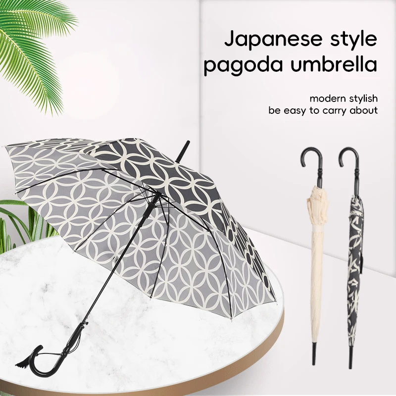Wholesale custom pagoda straight umbrella windproof rainproof automatic open gift umbrella for the rain