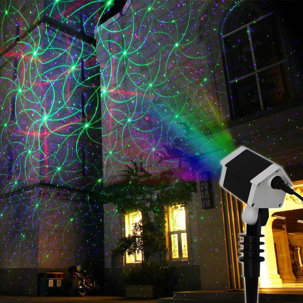 In stock Spotlights IP65 Waterproof RGB Moving Different 16 Flower Patterns Garden Outdoor Laser Light with RF Remote