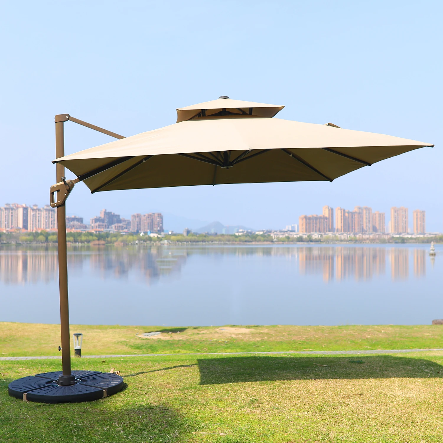 Uplion roma garden umbrella 3m*3m double roof Aluminium Square Hanging Umbrella Windproof Offset Large Cantilever